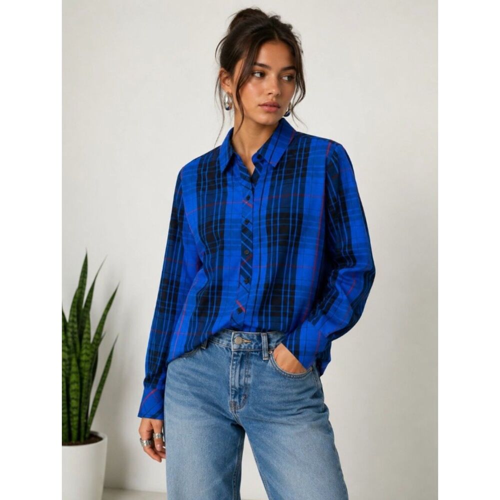 New York & Company 7th Avenue Structured Plaid Button-Down Shirt